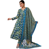 Nermosa Women Anarkali Printed Kurta And Pant With Dupatta (In, Alpha, M, Green)