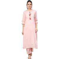 Idalia Women's Baby Pink Solid Cotton Kurta Set With Palazzo Pant