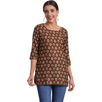 Patlani Women's Cotton Printed Short Fullstitched Kurti/Kurtas. Coffee