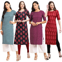 Pinkmint Women's Crepe Digital Print Straight Kurta [Pack Of 4] (Ckdr-351-345-355-337-S)