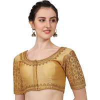 Pujia Mils Women's Silk Flower Embroidery Half Sleeve Blouse (Simba 2_Gold_38)