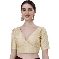 Pujia Mills Mono Banglori Half Sleeve Pann Neck Multi Embroidery With Sequins Trendy Saree Blouse(Nirma Gold 38)