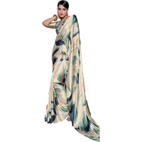 Pujia Mills Woman's Indian Ethnic Wear Simple Printed Saree Digital Print Satin Silk Saree Printed Saree With Unstitch Blouse Regular Printed Sadi Simple Sadi Unique Saree Multicolor Saree