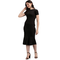 Purvaja Women's Corduroy Bodycon Midi Dress (Ruby-003-Bl-S_Black