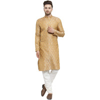 Jompers Men's Jacquard Silk Kurta And Pyjama(Silver,M)