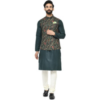 Kisah Men Printed Kurta Jacket Set, Full Sleaves, Knee Length, Straight, Regular Fit, Mandarin Collar Ethnic Wear