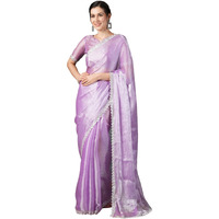 Satrani Women's Shimmer Chiffon Dual Tone Stone Work Jimmy Choo Saree With Unstitched Blouse Piece (3799S292N_Purple)
