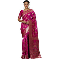 Satrani Women's Silk Blend Weaving Banarasi Saree With Unstitched Blouse Piece (4100S738N_Magenta2)