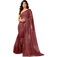 Satrani Women's Chanderi Cotton Printed Ready To Wear One Minute Pre Pleated Readymade Saree With Unstitched Blouse Piece (32Rs303N_Brown)
