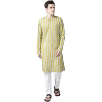 See Designs Yellow & White Cotton Regular Fit Mandarin Collar Printed Kurta Set_Sdkt98501Xs