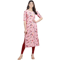 Pinkmint Women's Crepe Baby Pink Color Floral Printed Straight Kurti (530339-Xl)