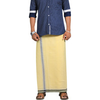 Prakasam Cotton Mens Single (1.28 X 2.00 Mtrs) Colour Thalapathi Border Dhoti/Fine Quality Single Dhoti (Yellow)