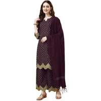 Pratham Blue Kurta Set For Women Silk Embroidered Straight Kurta Set For Women With Palazzos And Dupatta (Pb-6088-Xl_Purple)