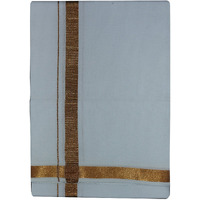 Prakasam Cotton Mens White Cotton Single (1.30X2.00 Meter) Dhoti (Jari Gold)