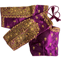 Vihu Fashion Women's Flower Embroidery Sleeves Cut Work Readymade Saree Blouse