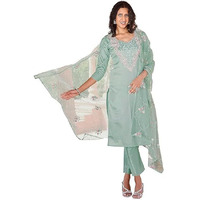 Womanista Women's Cotton Embroidered Kurta Set (Kurtaset_1135B_Sea Green