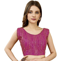 Pujia Mills Women's Sequin Embroidered U Neck Sleeveless Readymade Saree Blouse Indian Ethnic Designer Stitched Women's Pink Blouse For Women