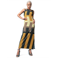 Purvaja Womens Bodycon Maxi Length Dress (Wini-110-Puzzle_Yellow_Xx-Large)