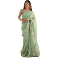 Satrani Women's Silk Blend Embroidery And Sequin Work Saree With Unstitched Blouse Piece (4135S144N_Light Olive Green)