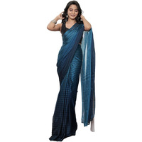Satrani Women's Georgette Dual Tone Ready To Wear Saree With Unstitched Blouse Piece (19Rs183N_Sea Blue & Teal Blue)