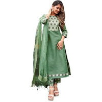 Sanisa Women's Art Silk Printed Straight Kurta With Pant And Dupatta Set (103Kbd1124Nr-Xxl_Mint Green)