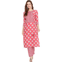 Shasmi Women's Pink Cotton Straight Kurta With Checkered Trouser (Kurta 24 Pink S)