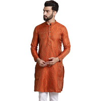 Sojanya (Since 1958 Men's Silk Blend Orange Color Self Design Only Long Kurta