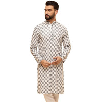 Sojanya (Since 1958 Men's Cotton Rayon Embroidered Sequinned White Only Long Kurta