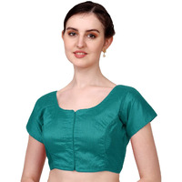 Pujia Mills Women's Silk Short Sleeves Readymade Blouse (Kajal 3 Blouse_Rama_38)