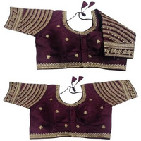 Pujia Mills Women's Blouse Readymade Blouse Embroidery Multi Coding Gold Thread Indian Ethnic Designer Stitched Women's Readymade Saree Blouse For Women For Saree Lehenga Choli (Wine, 34)