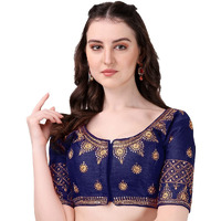 Pujia Mills Women's Silk Embroidery Coding Multi Work Readymade Saree Blouse(Suraj Navy Blue_38)