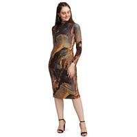 Purvaja Women's Polyester Blend Bodycon Knee-Length Cocktail Dress (Siri-Turtle-Brown, L)