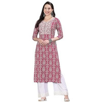 Stylum Women's Bandhej Printed & Embroidered Rayon Straight Kurta (Gempuma38_Magenta, M)