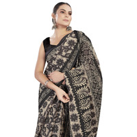 Tamaira Fashion Women's Floral Batik Printed Pure Cotton Mulmul Saree Without Blouse Piece(11588_Black)