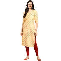 Pinkmint Women's Crepe Cream Color Ethnic Motif Printed Straight Kurti (R-530360_S )
