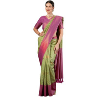 Satrani Women's Silk Banarasi Jacquard Weaving Saree With Unstitched Blouse Piece (4028S176N_Pista Green & Dark Pink)