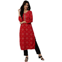 Anubhutee Women's Rayon Red Ethnic Motifs Printed Straight Kurta Suit Set With Palazzo