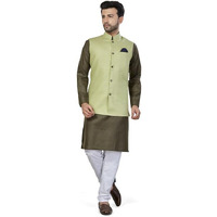 Be Active Men's Solid Linen Blend Kurta Pyjama 3 Piece Set || Men Kurta Pajama With Modi Jacket || Kurta Pajama Nehru Jacket For Men (N-Rfset0014-4-Xl)