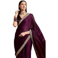 Cb-Colebrook Women's Soft Satin Saree With Embroidered Sequin Border With Blouse Piece, Traditional Indian Ethnic Wear, Party, Wedding Sarees For Womens (Wine)