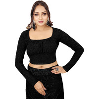 Shasmi Black Women's Ruched Bust Solid Blouse For Women (Blouse 17 Black S)