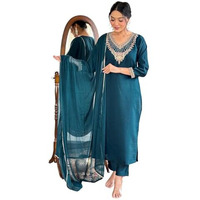 Shiv Textiles Silk Blend Embroidery Ethnic Designer Kurta Set For Women (Jd-Nilam-Rama-L)