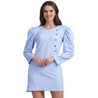 Shasmi Women's Comfortable Sky Blue Round Neck Full Sleeve Solid Midi Bodycon Casual Western Stylish Dress For Womens/Midi Dress For Girls (Shree Midi 13 Sky Blue S)