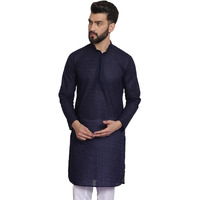 Sojanya (Since 1958 Ethnic Motifs Embroidered Thread Work Pure Cotton Navy Blue Straight Only Kurta