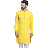 Sojanya (Since 1958 Men's Pure Cotton Yellow Sequence Only Long Kurta