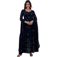 Fashion Basket Women's Georgette Anarkali Gown, Black (Small)