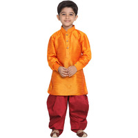 Jbn Creation Boys' Orange And Maroon Silk Blend Kurta And Dhoti Set (B1628)
