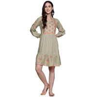 Anubhutee Women's Rayon Pastel Green Thread Work Embroidered A-Line Indo Western Dress