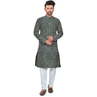 Be Active Geometric Regular Men's Pure Cotton Lucknowi Kurta Pyjama Set, Mehndi Green, Xl (Rfsk0013 14