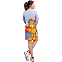 Bewakoof Heavy Duty 1.0 Official Garfield Merchandise Women's Graphic Printed Oversized Fit Half Sleeve Round Neck Terry T-Shirt Dress_ 589797_Purple_ Xs