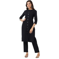 Ishin Black Cotton Schiffli Straight Kurta With Solid Pants